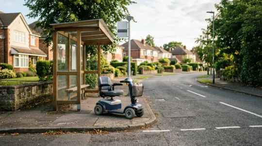 Editorial photograph illustrating the insurance decision for a second-hand mobility scooter