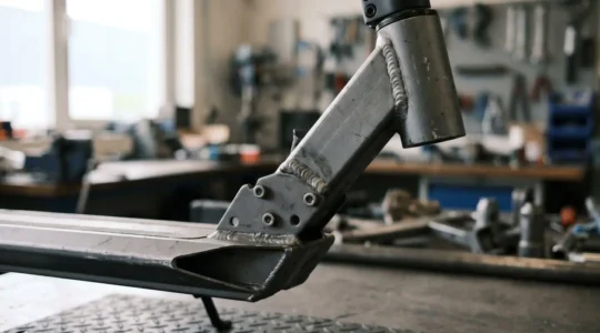 Heavy-duty electric scooter frame under stress from weight overload showing structural integrity concern