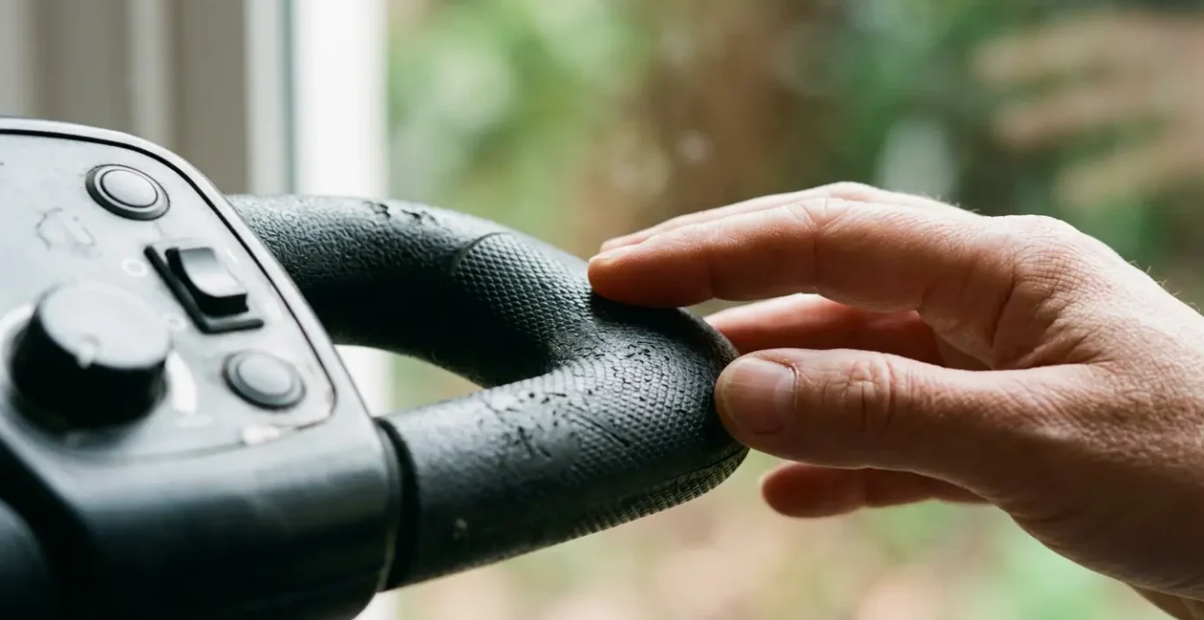 Close-up detail showing ergonomic mobility scooter control features designed for arthritis and chronic pain management