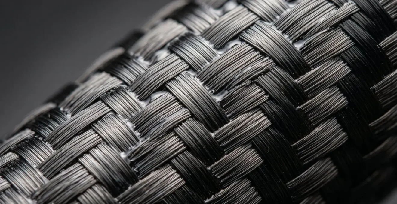 Extreme close-up of carbon fiber weave pattern showing advanced material structure