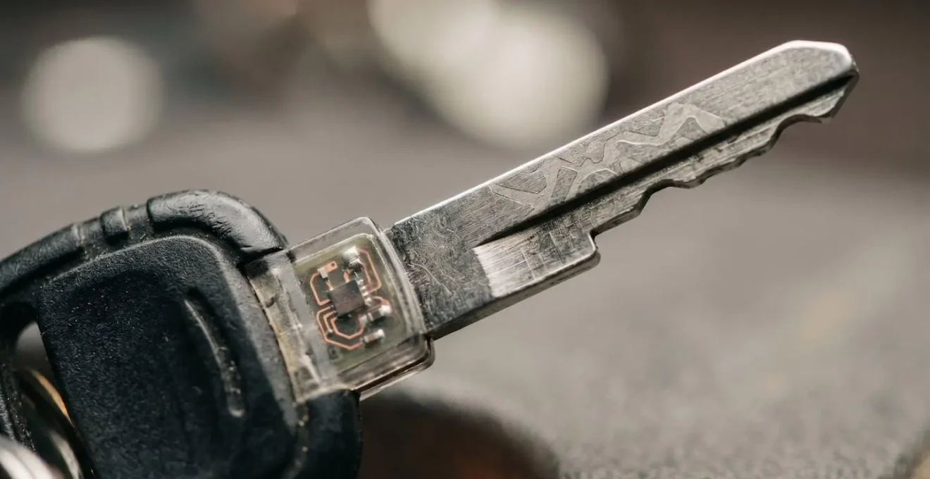Close-up photograph showing the security complexity of modern mobility scooter key systems