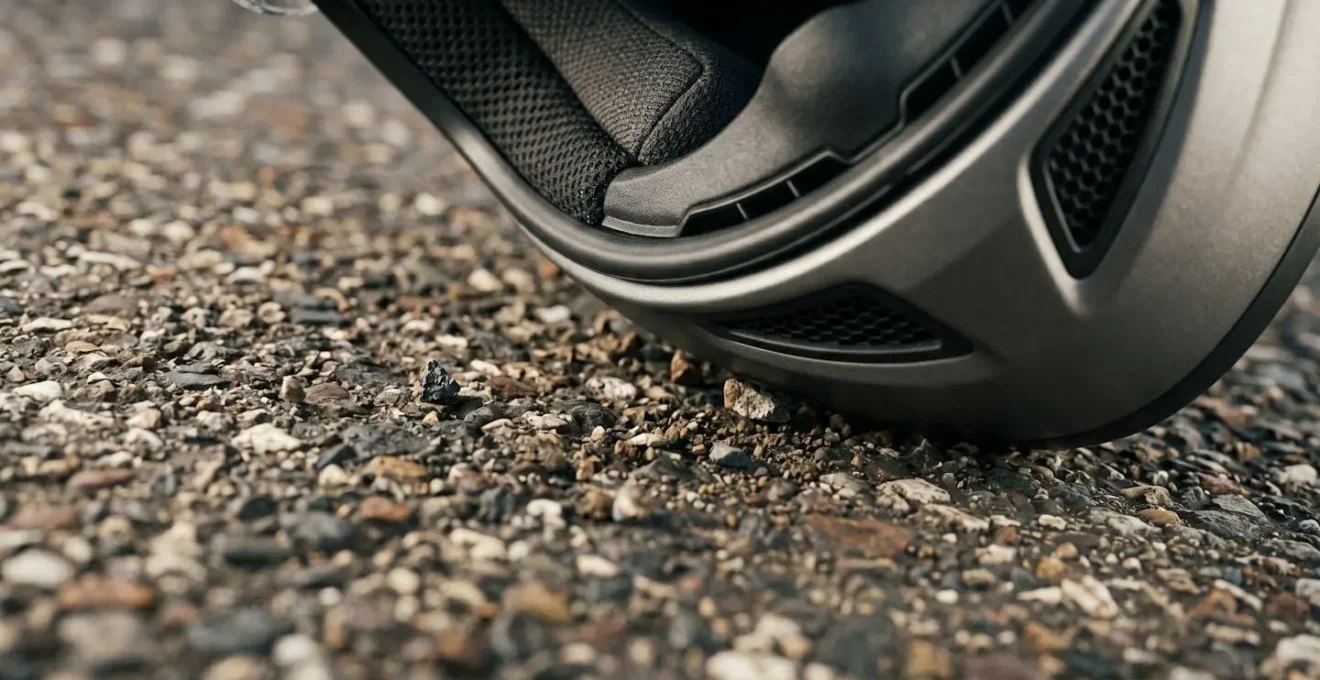 Close-up macro view showing physics of rotational impact from mobility scooter tipover incident